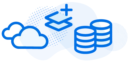 Icons symbolizing database operations being scaled on the cloud